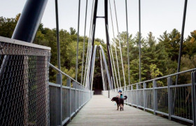 Enfant sur la passerelle de l'Île Vessot
